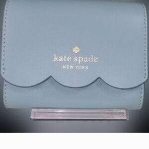 Kate Spade Light Blue Scallop Leather Compact Wallet Snap Closure Zip Coin